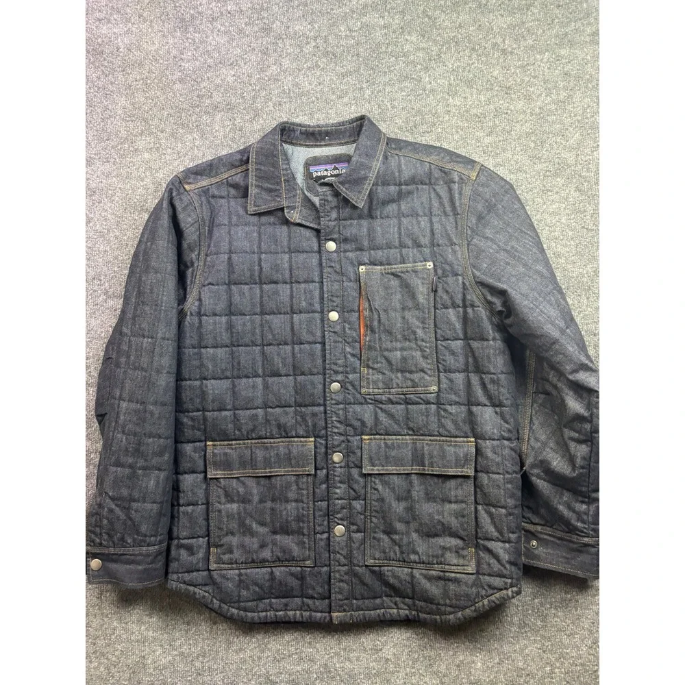 Patagonia Hopper Insulated Denim Jacket Mens Large Blue Organic Cotton Snaps